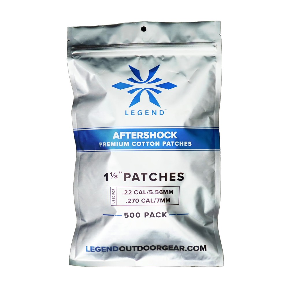 Legend Aftershock Cotton Patch 1 1/8″ 500 Pack 22/5.56/270 7MM Cal Cleaning WHT