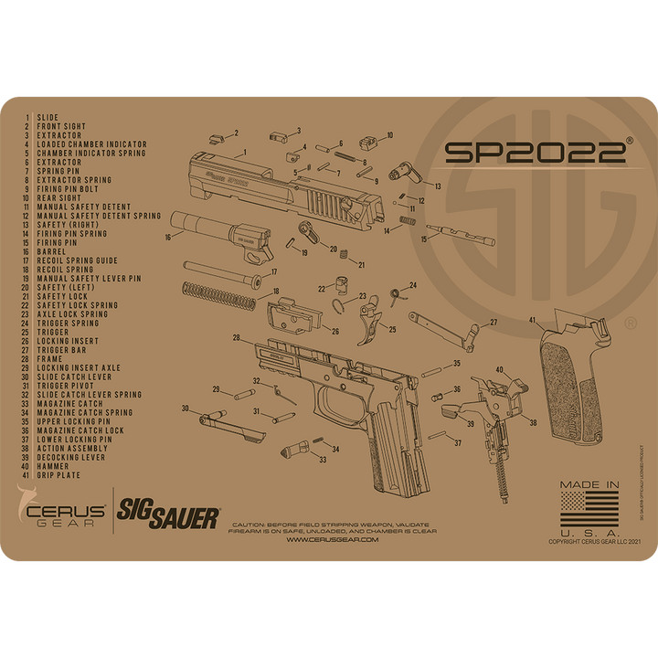 For Sig Sauer SP 2022 Armorers Gun Cleaning Bench Mat Cerus Gear FDE