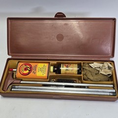 Vintage 12 Gauge Shotgun Cleaning Kit w/ Hoppe’s Oil Rods Brushes Bachmann Case