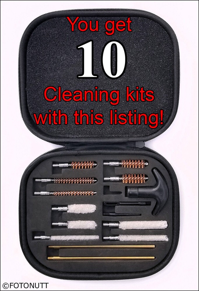 10 Pistol Cleaning Kits Carrying Case for Caliber Hand Guns 22 357 38 270 40