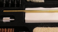 Vntg OUTERS 28pc multicaliber gun cleaning kit, brass rod, brushes patches more