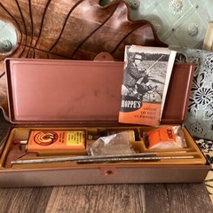 Vintage Hoppes Gun Cleaning Kit-Brown Plastic Case for Rifle Shotgun Please Read