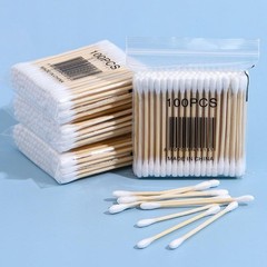 Clear Cotton Swab Storage Box with Bamboo Lid Makeup Swabs Toothpick Organizer
