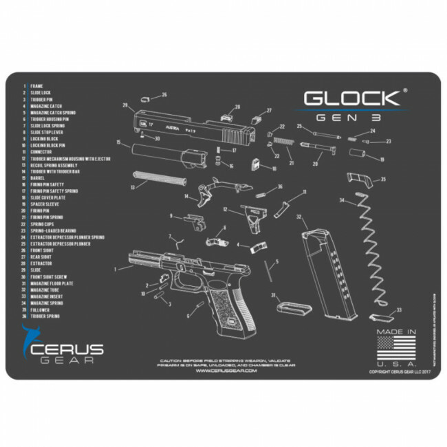 Cerus Gear for GLOCK Pistol Gen3 Promat Gun Cleaning Bench Mat 12×17 Grey