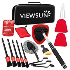 Windshield Cleaner Tool, 17Pcs Car Interior Cleaning Kit, Car Detailing Kit Red