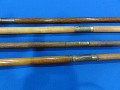 VINTAGE SHOTGUN WOOD CLEANING RODS (4 TOTAL) BRASS CONNECTORS AND ACCESSORIES