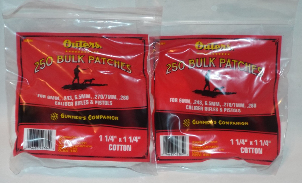 Outers Bulk Cotton Gun Cleaning Patches; 2 Pks for 500 Total; 1.25″ x 1.25″