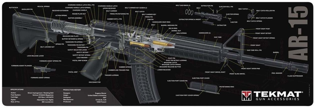TekMat 36in Printed Gun Cleaning Mat Cut Away, Black, TEK-36–CA Bench Mat