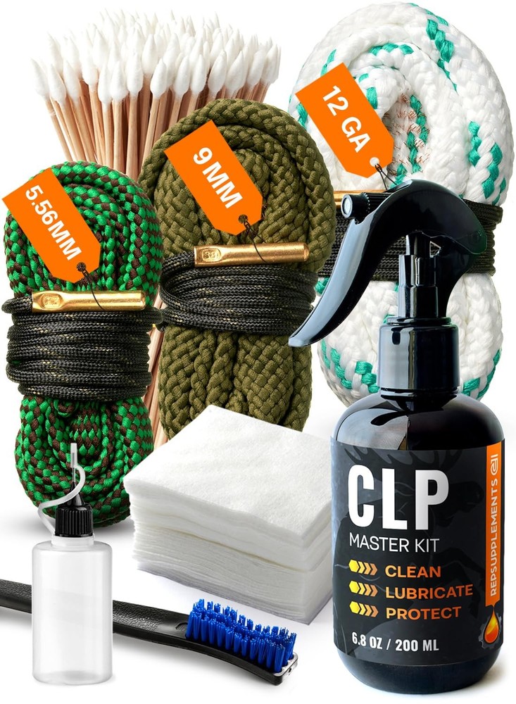 Cleaning Oil Kit with 9mm / 5.56mm / 12 Ga Cleaning Snakes 3-in-1 Cleans, Lub…