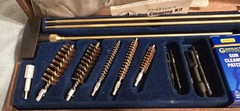 Outers Deluxe Gun Cleaning Kit w/ Wood Case, Solvent, Oil, Patches, .22/.30/.38