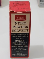 Vintage Sears Nitro Powder Solvent 2oz Bottle w/ Box Gun Cleaning USA