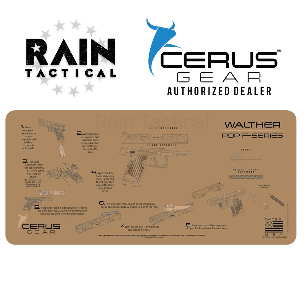 Walther PDP F Series Instructional Jumbo 12″ X 27″ Gun Cleaning Mat FDE