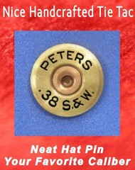 38 S&W Smith & Wesson Caliber Cartridge Hat Pin Shooting Jacket Pin Tie Tack Gun