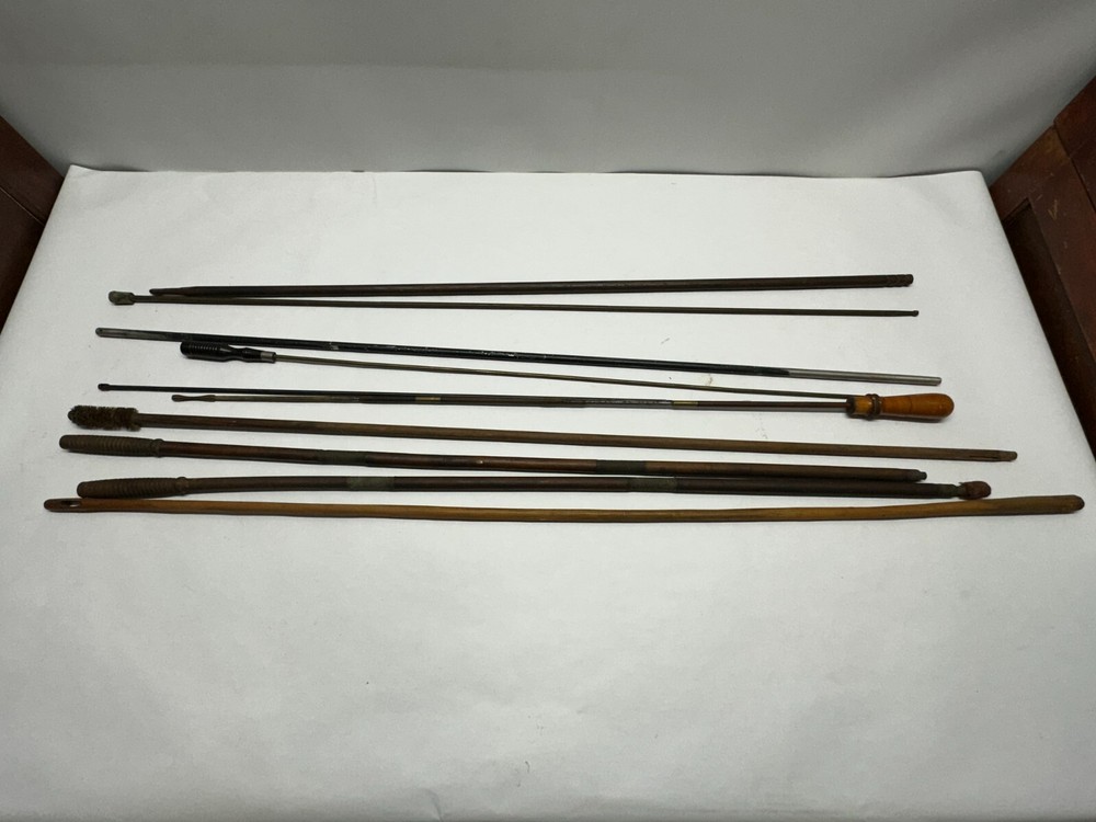 Lot of 9x Vintage Antique Gun Cleaning Rods – Wooden, Brass, Iron, Shotgun Rifle