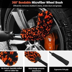 4PCS Car Wheel Cleaning Kit, 2-Size Bendable Microfiber 4 Pack Orange&black