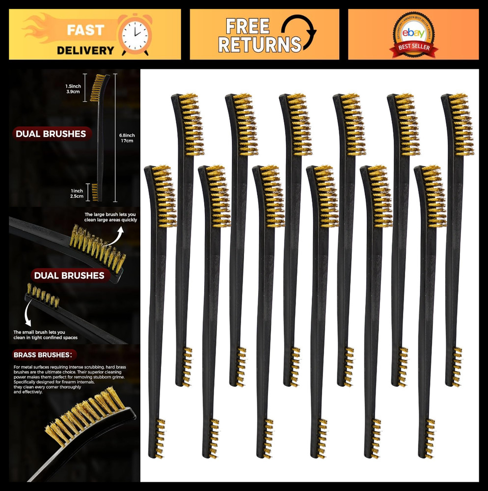 12 Pack Double-Ended Gun Cleaning Brushes Set – Brass & Nylon Handle, All-Purpos