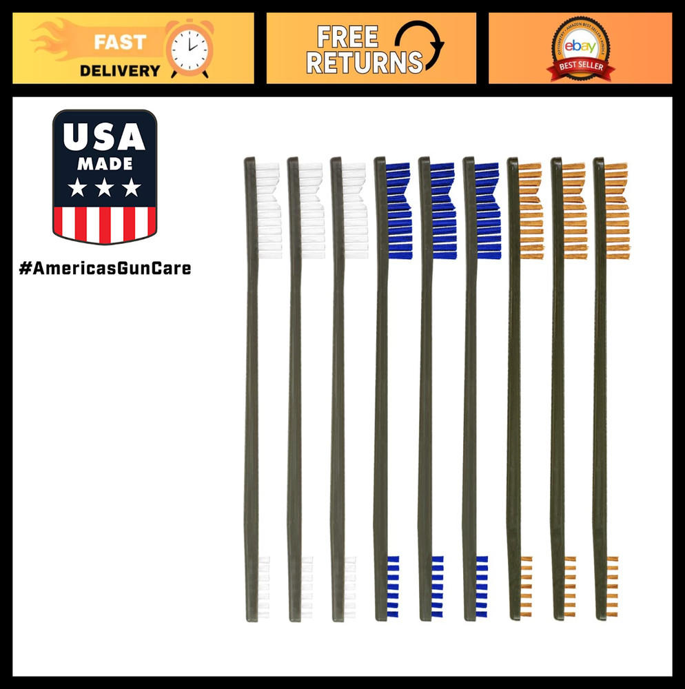 All-Purpose Gun Cleaning Brush Set – 9 Pack (3 Nylon, 3 Bronze, 3 Blue Nylon)