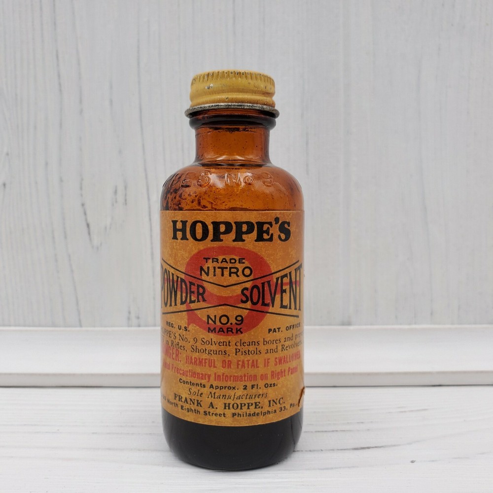 Vintage Hoppe’s Powder Solvent No. 9 2 oz Glass Advertising Bottle