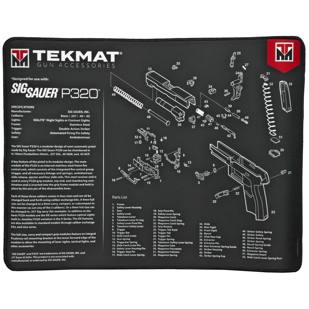 TekMat TEKR20SIGP320 Sig P320 Ultra 20 Cleaning Mat Black/White Rubber 15″x20″ S