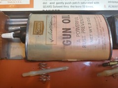 Vintage Ted Williams Rifle Cleaning Kit by Sears. Orange Metal Case. Orig. 1960s