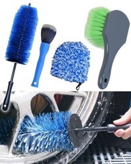 Car Wheel Cleaning Kit: Wheel and Rim Flagged Tip Brush, Bendable Barrel
