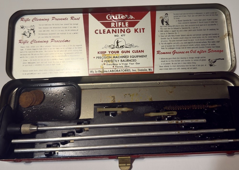 VTG Outers Gunslick No. 477 Rifle Cleaning Kit 22 Cal Hunting Nostalgia Red Tin