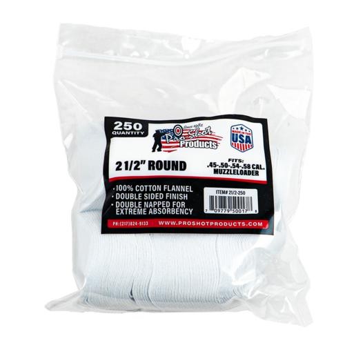 Pro-Shot Cleaning Patches .45-.58 Cal 2 1/2″ Round Cotton 250 Count 212-250