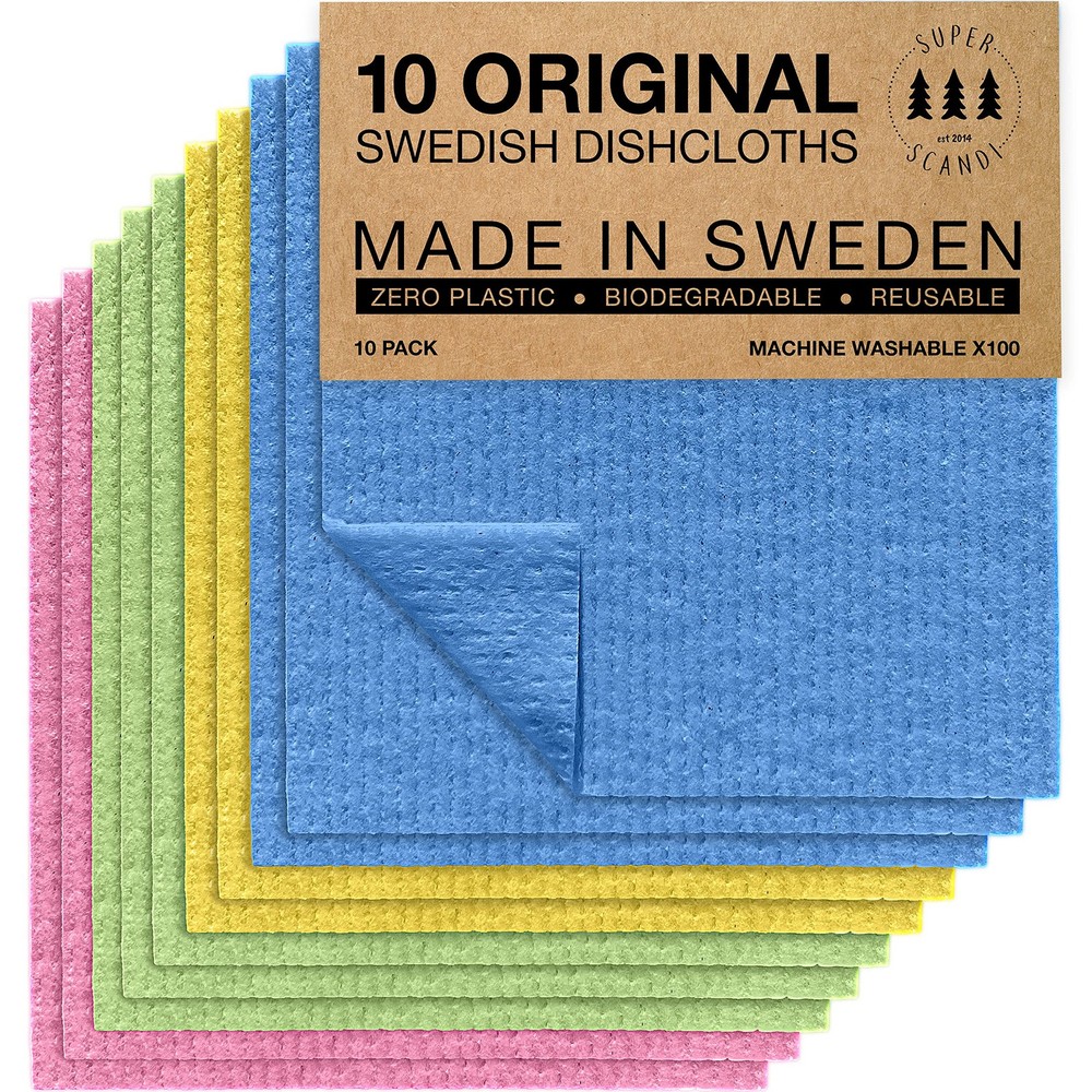 SUPERSCANDI 10-Pack Biodegradable Compostable Reusable Cleaning Cloths