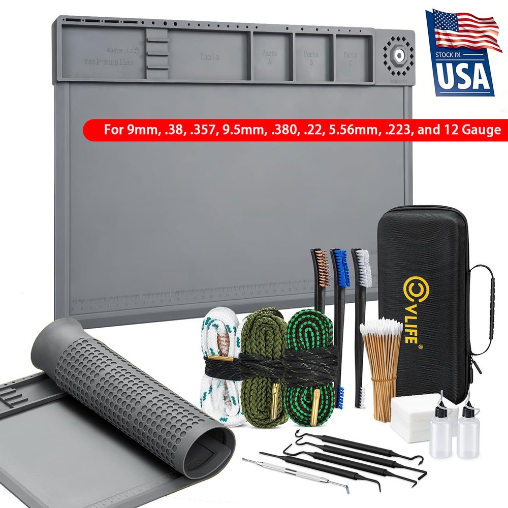 NEW Gun Cleaning Supplies Kit w/ Magnetic Gun Cleaning Mat for Multiple Calibers