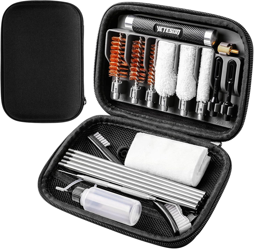 Shotgun Cleaning Kit for 12, 20, 410 Gauge – Compact Portable Case with Bronze a