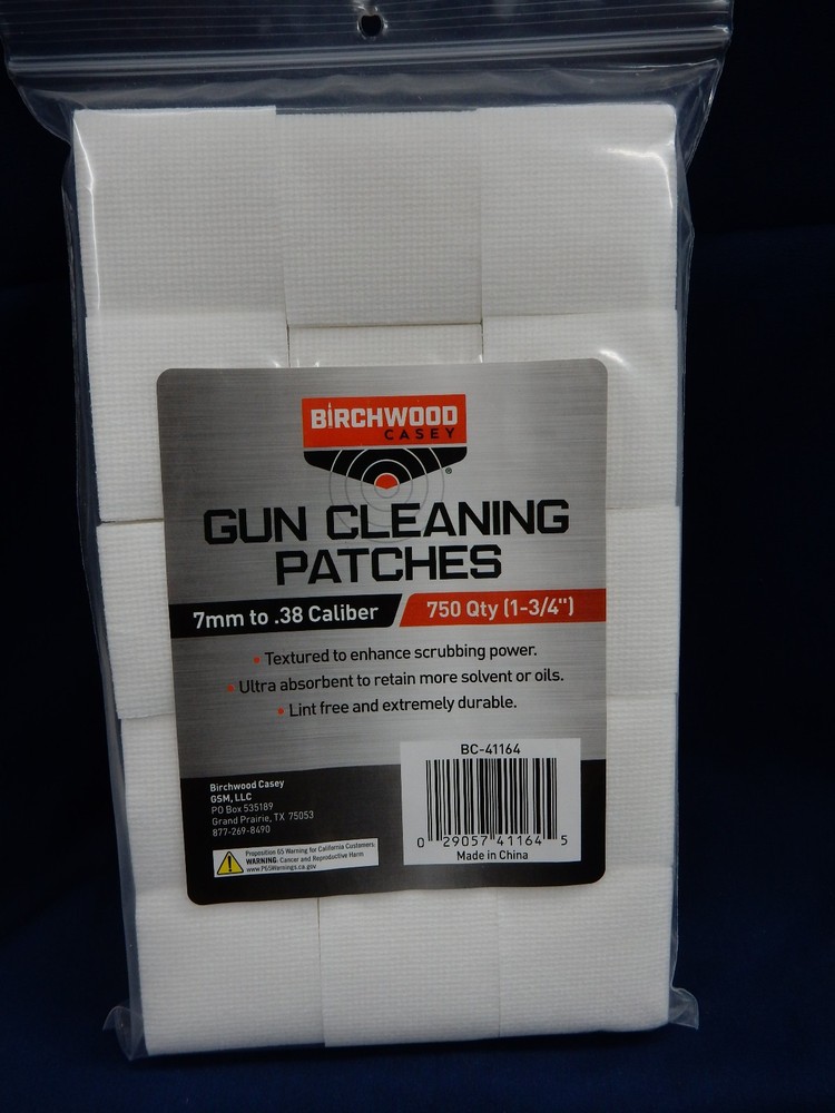 Birchwood Casey Cleaning Patches 1 3/4″ 7mm to .38 Caliber 750 Patches BC-41164