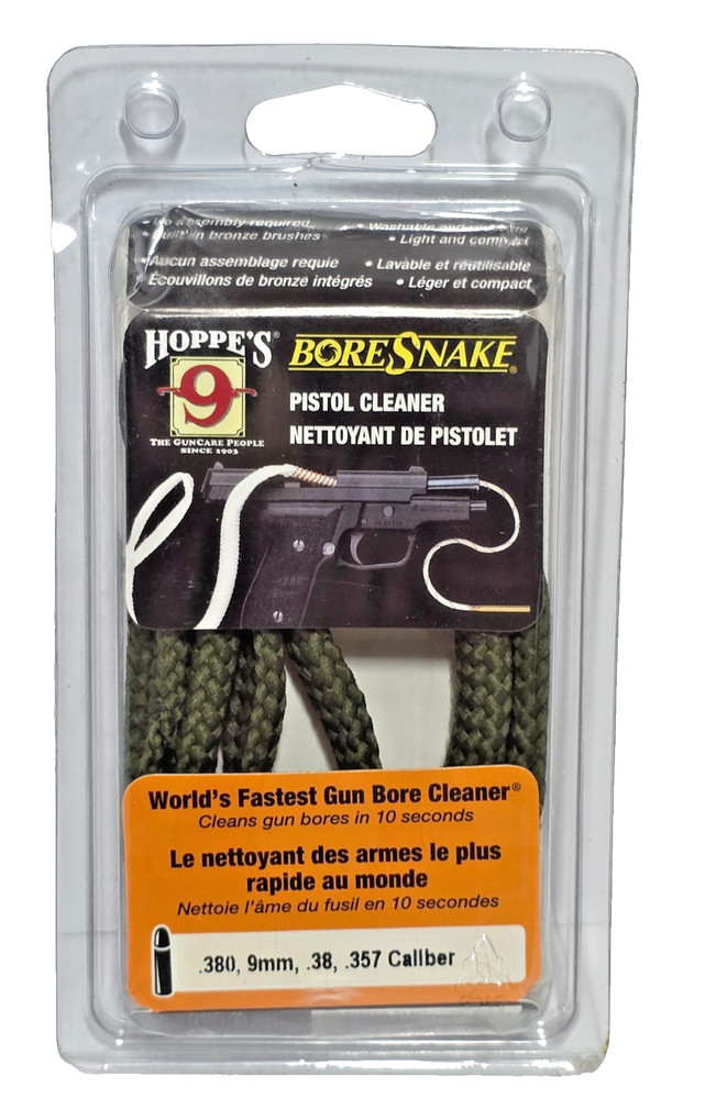 Hoppe’s BoreSnake Pistol Bore Cleaner .380, 9mm, .38, .357 Calipers – 24002