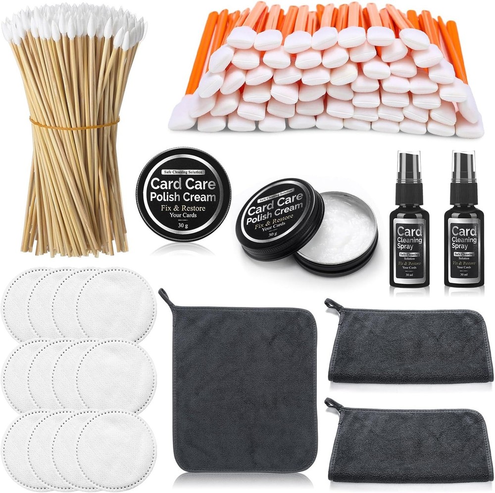 Trading Card Cleaning Kit Includes Spray Polish Paste Microfiber Cloth Cotton