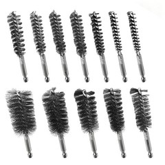 12Pcs Stainless Steel Bore Brush Set – 1/4″ Hex Shank Wire Brushes for Rust & Tu