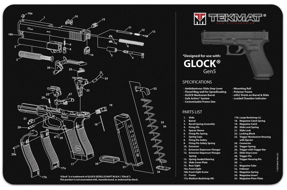 TekMat Handgun Cleaning Mat Glock Gen 5 FREE STICKER!