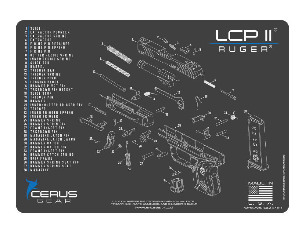 For Ruger LCP 2 II Armorers Cleaning Mat Cerus Gear PREMIUM Made in USA