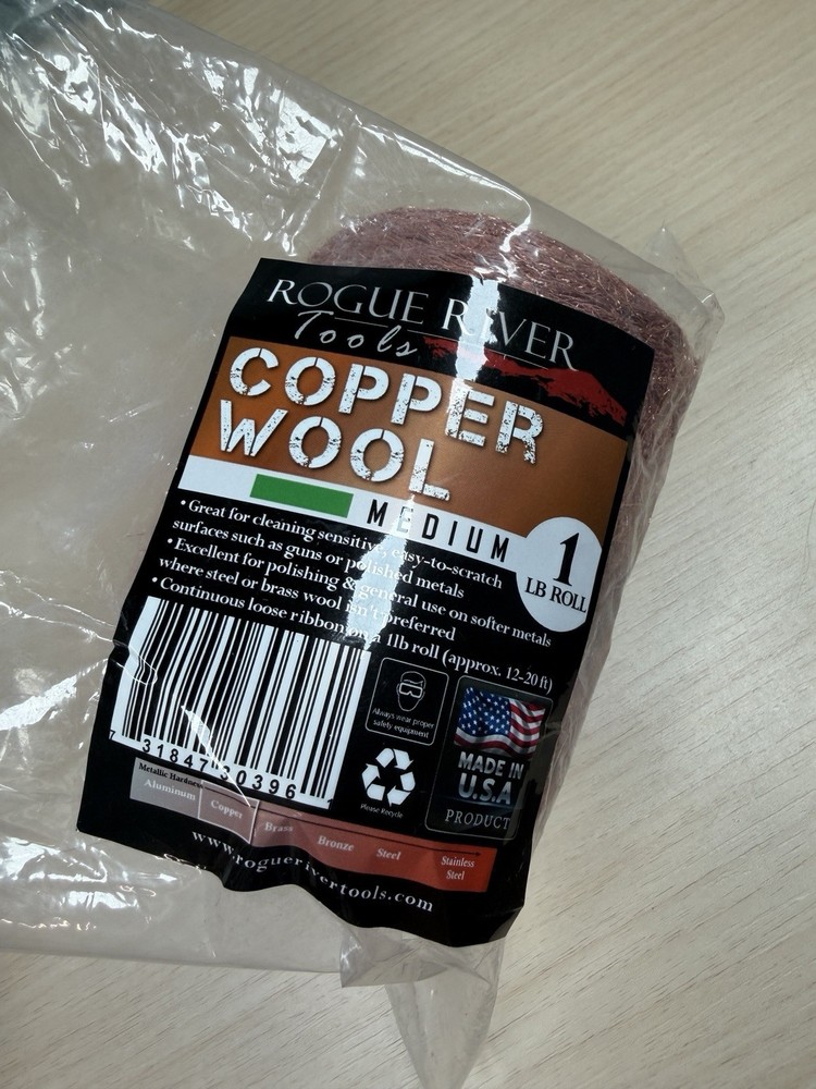 Copper Wool (Medium Grade) – 1lb Roll – by Rogue River Tools. Made in USA! Pure