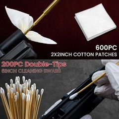 Gun Cleaning Kit Supplies Storage Box 600 Patches 200 Swabs Set