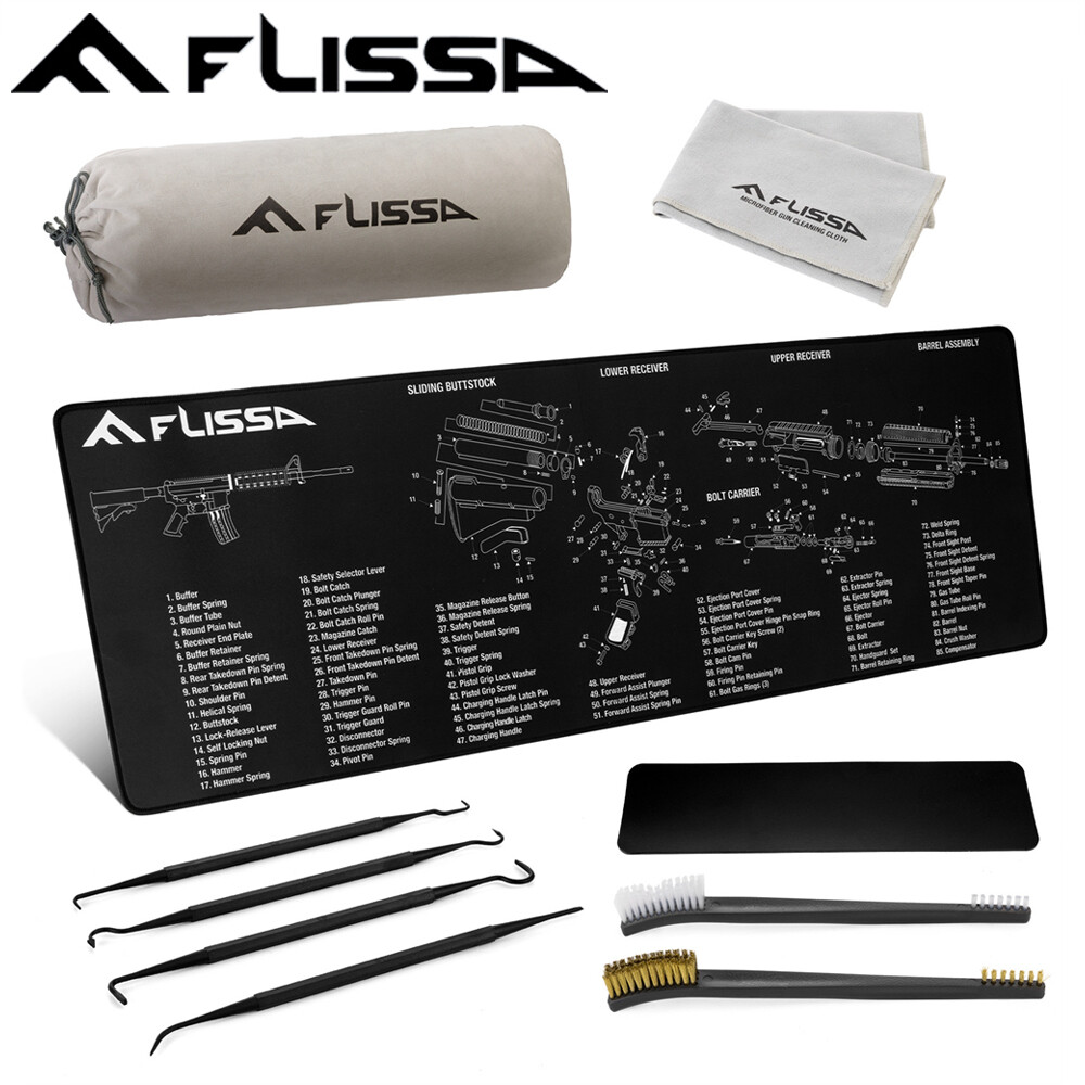 FLISSA Gun Cleaning Mat Set For Glock AR 12″x36″ Gun Cleaning Bench Non-Slip 8PC