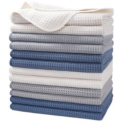 POLYTE Premium Microfiber Kitchen Dish Hand Towel, Waffle Weave, 12-Pack, 16×28″