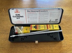 rare vintage new OUTERS Gun Cleaning Kit – 445 Oil Tin Rod Patches Solvent Case