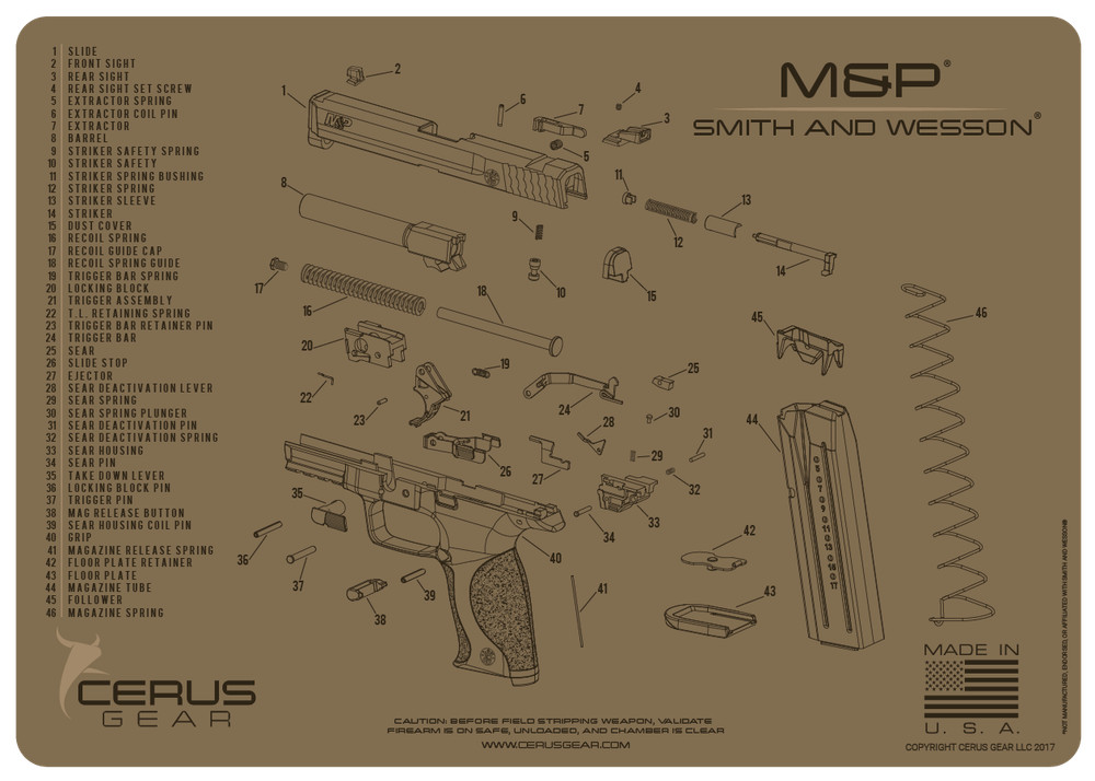 For Smith & Wesson M&P Premium Armorers Gun Cleaning Mat Cerus Gear FDE