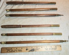 (2) VINTAGE RIFLE GUN BARREL CLEANING RODS WOOD & BRASS-EACH w/ 3 PIECE ASSEMBLY