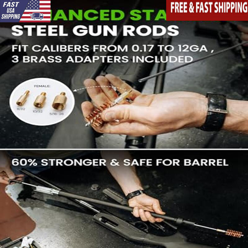 Universal Gun Cleaning Kit 67 Pcs Portable Stainless Steel Rods Brass Jags New