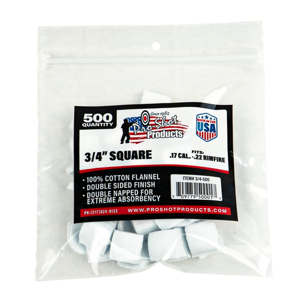 Gun Cleaning Patches – 500 Count – 3/4 Inch – Square