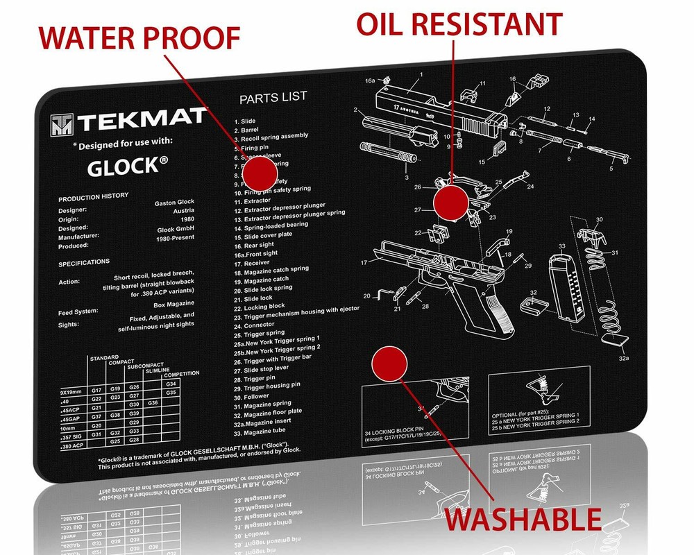 TekMat® Gun Cleaning/Repair Mat for Glock, 11″ x 17″ Neoprene Rubber, SHIPS FREE