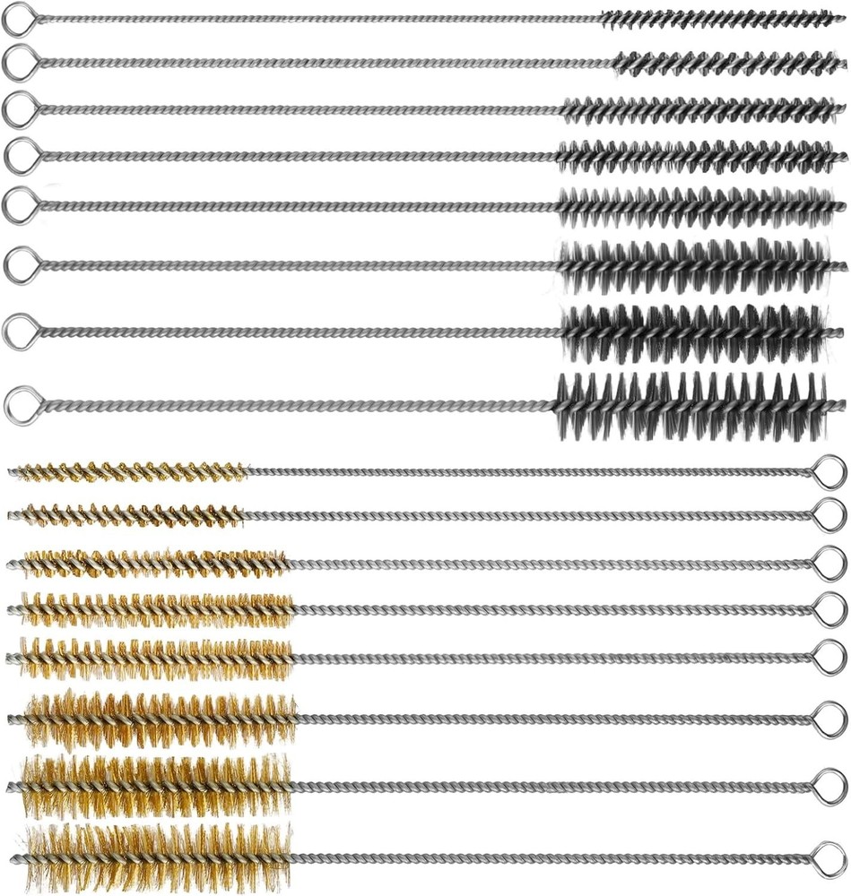 16Pcs Tube Cleaning Brush,Brass Stainless Steel Engine Cleaning Brass&sliver