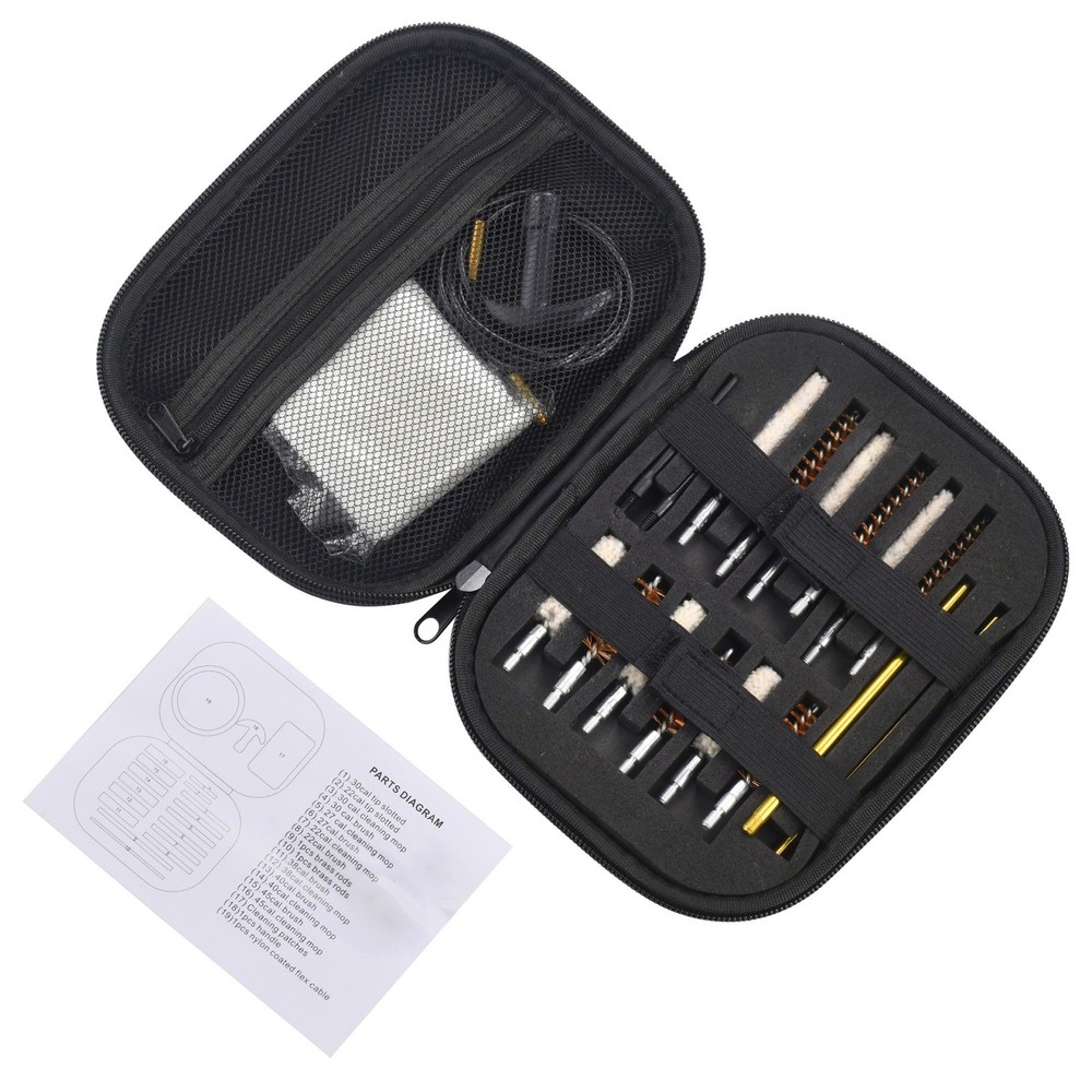 Gun Cleaning Kit 19Pc – Brass Bore Cleaning Brush Set – Firearm Maintenance