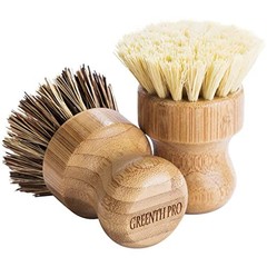 Palm Pot Brush- Bamboo Round 3 Packs Mini Dish Brush Natural Scrub Brush
