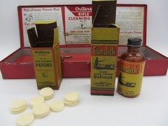 Vtg Outers Gunslick Cleaning Kit W/ Patches, Oil Bottle Empty Box Tin